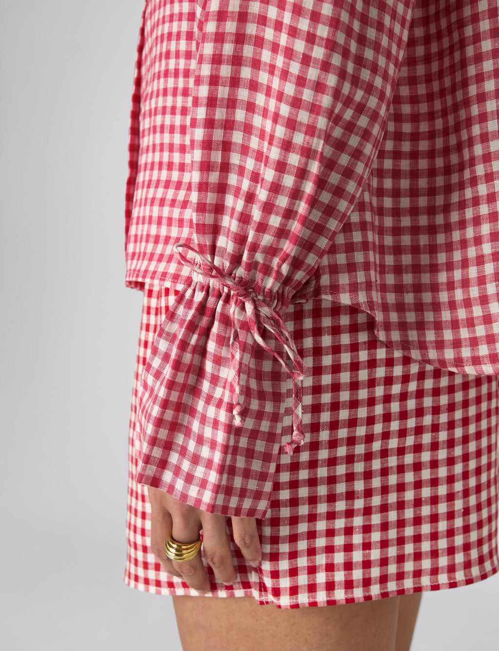 The Set: Linen Blouse & Court Short, Post Box Red Gingham