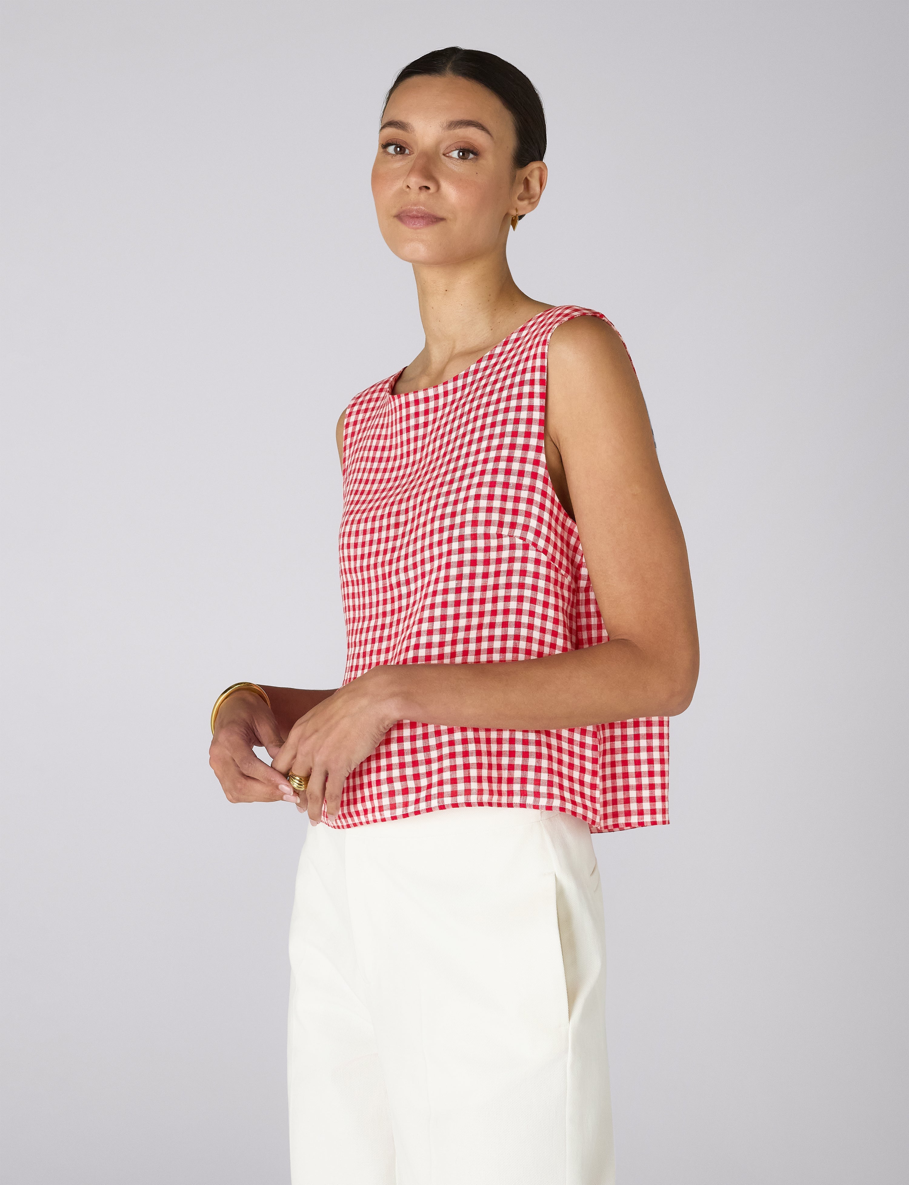 Jackie Top: Linen, Post Box Red Gingham Secondary image