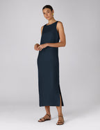 Birley Dress: Linen, Navy Blue
