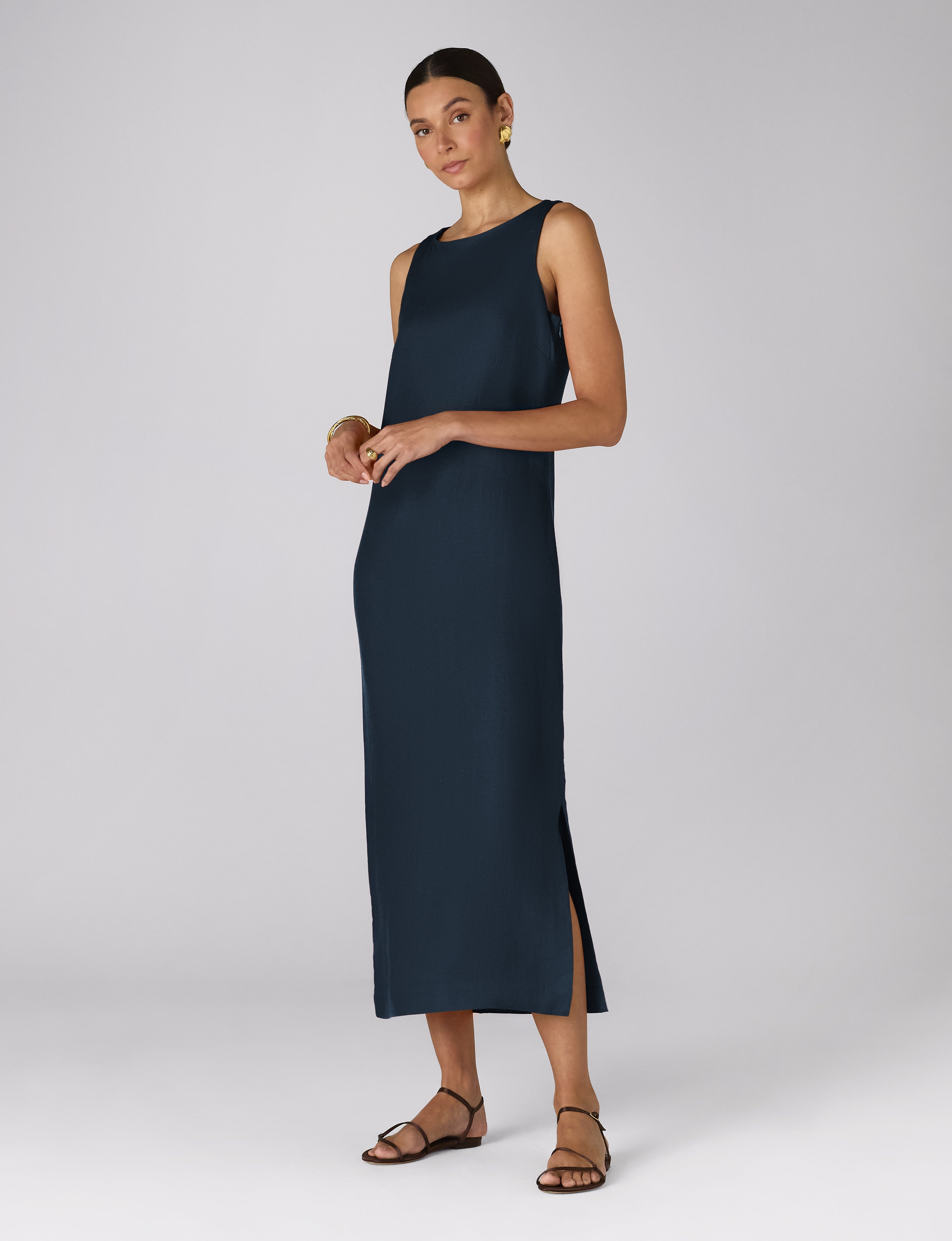 Birley Dress: Linen, Navy Blue