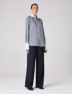 The Boyfriend Contrast Exaggerated Cuff: TENCEL™ Lyocell, Navy Blue Stripe