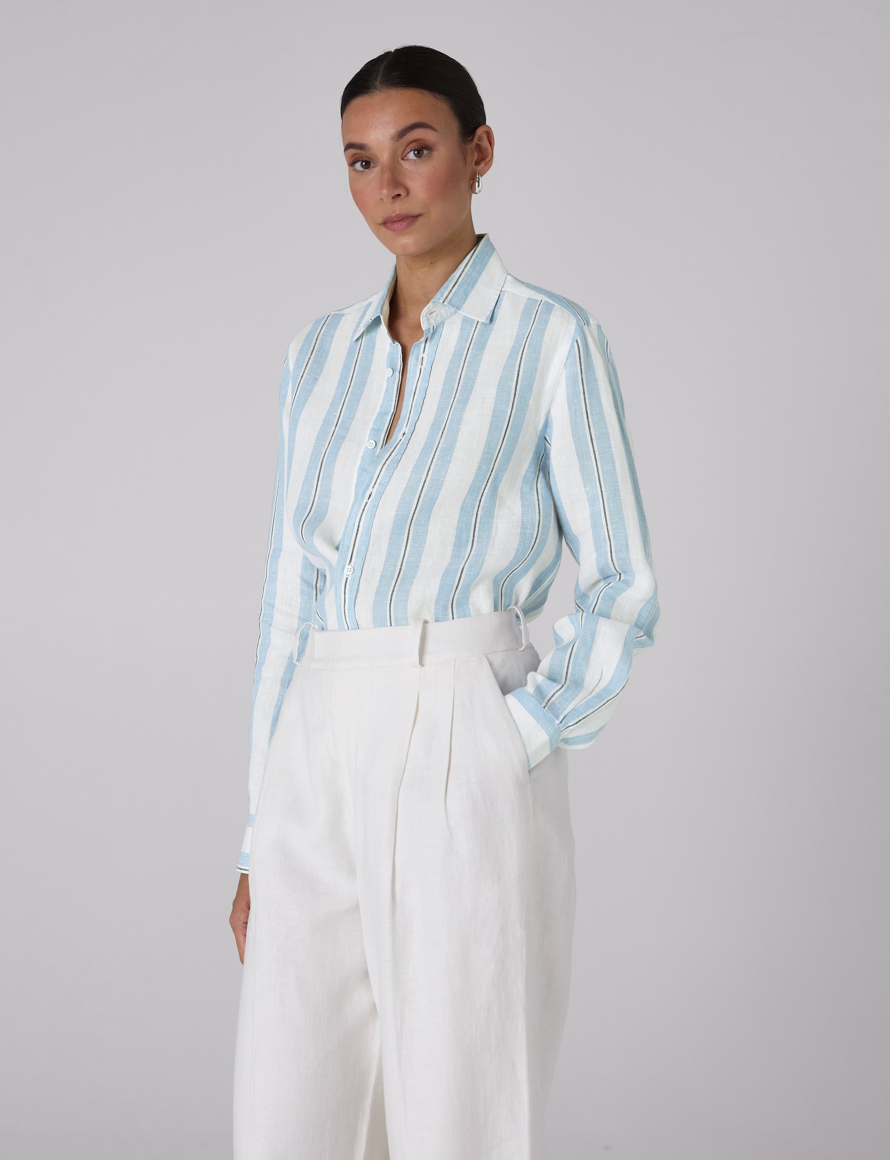 The Boyfriend: Linen, Cornflower Blue Stripe Secondary image