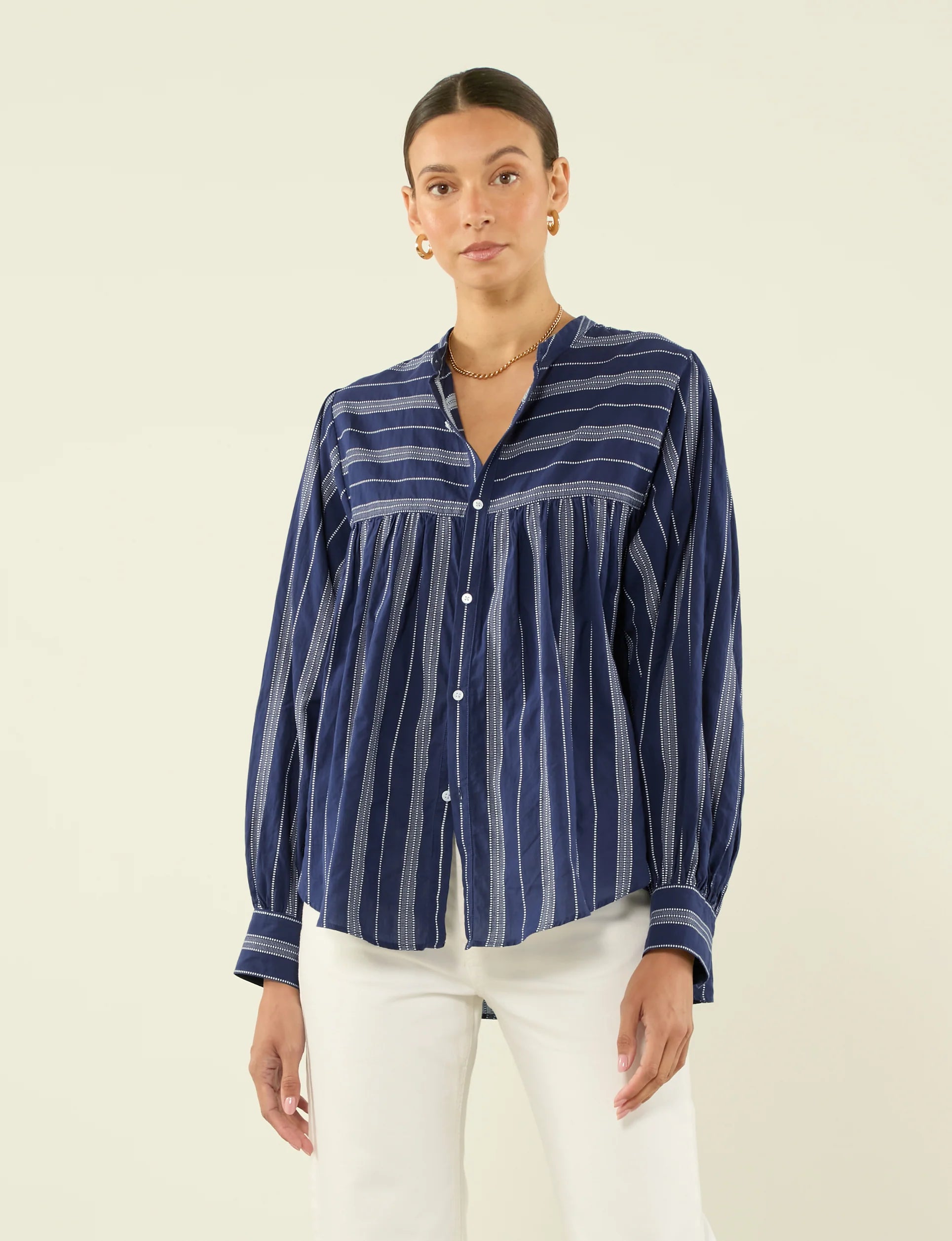 Daphne: Cotton Voile, Navy and White Stripe Secondary image