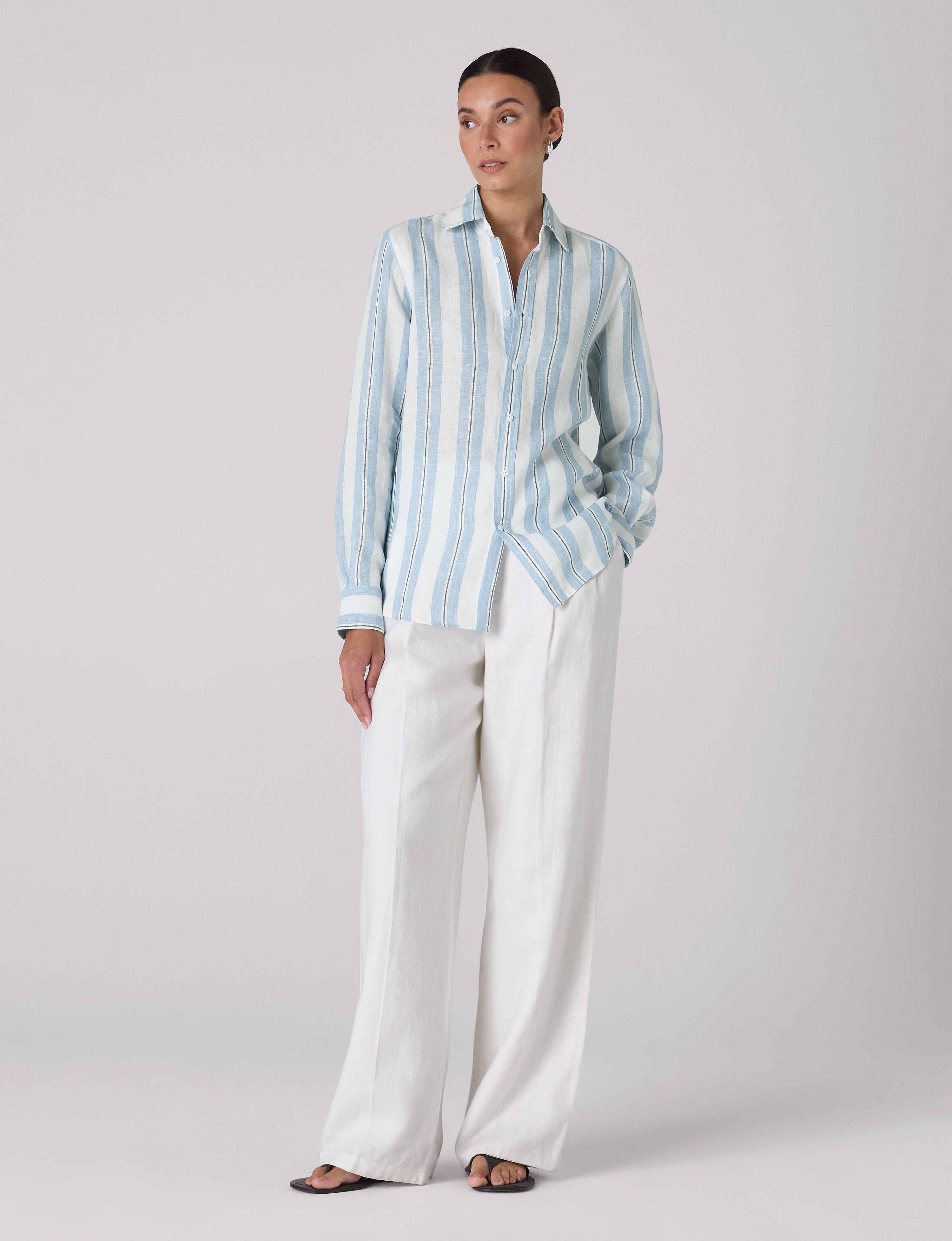 The Boyfriend: Linen, Cornflower Blue Stripe