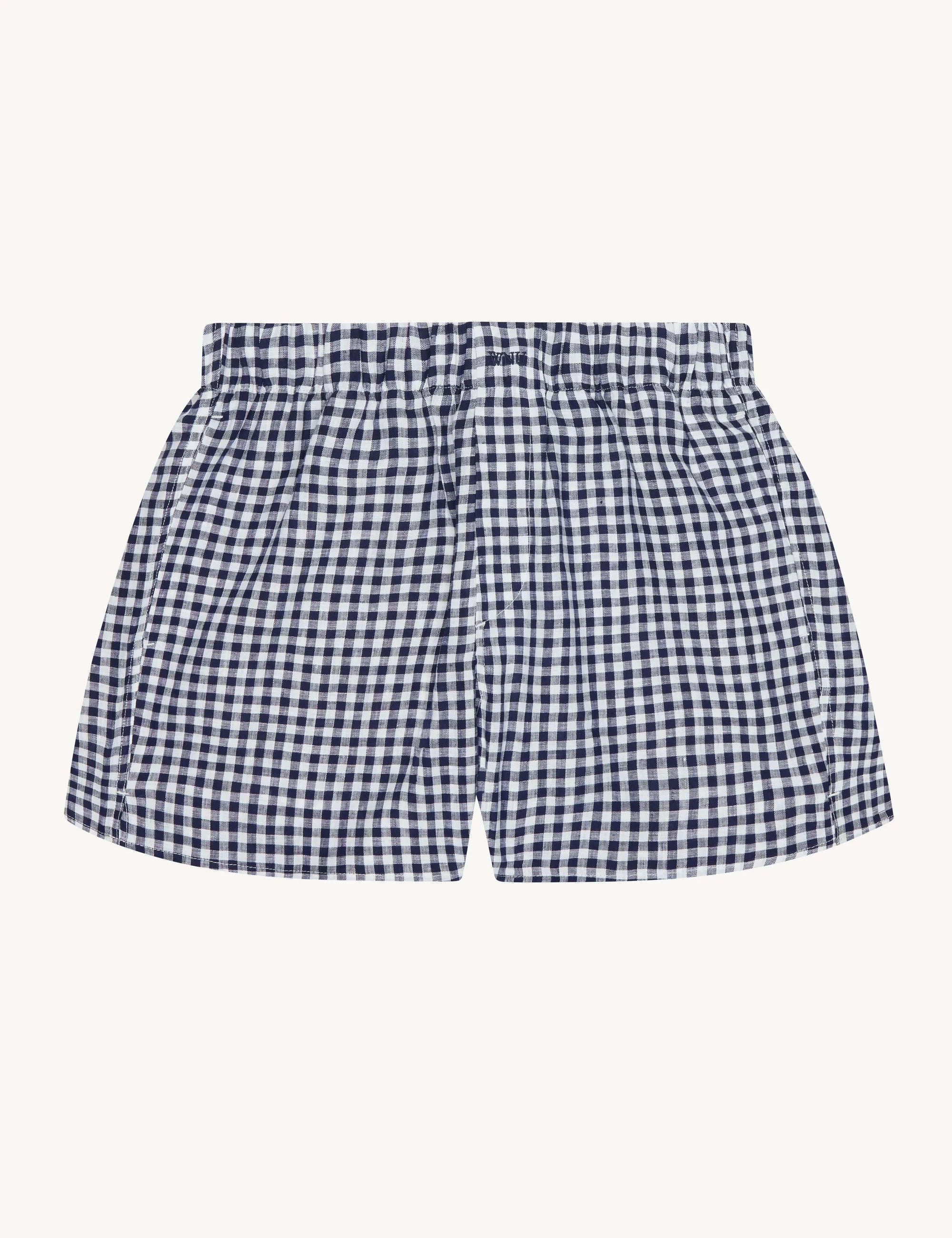 The Set: Linen Navy Blue Gingham Shirt & Boxer