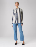 The Boyfriend Exaggerated Cuff: TENCEL™ Lyocell, Navy & Burgundy Wide Stripe