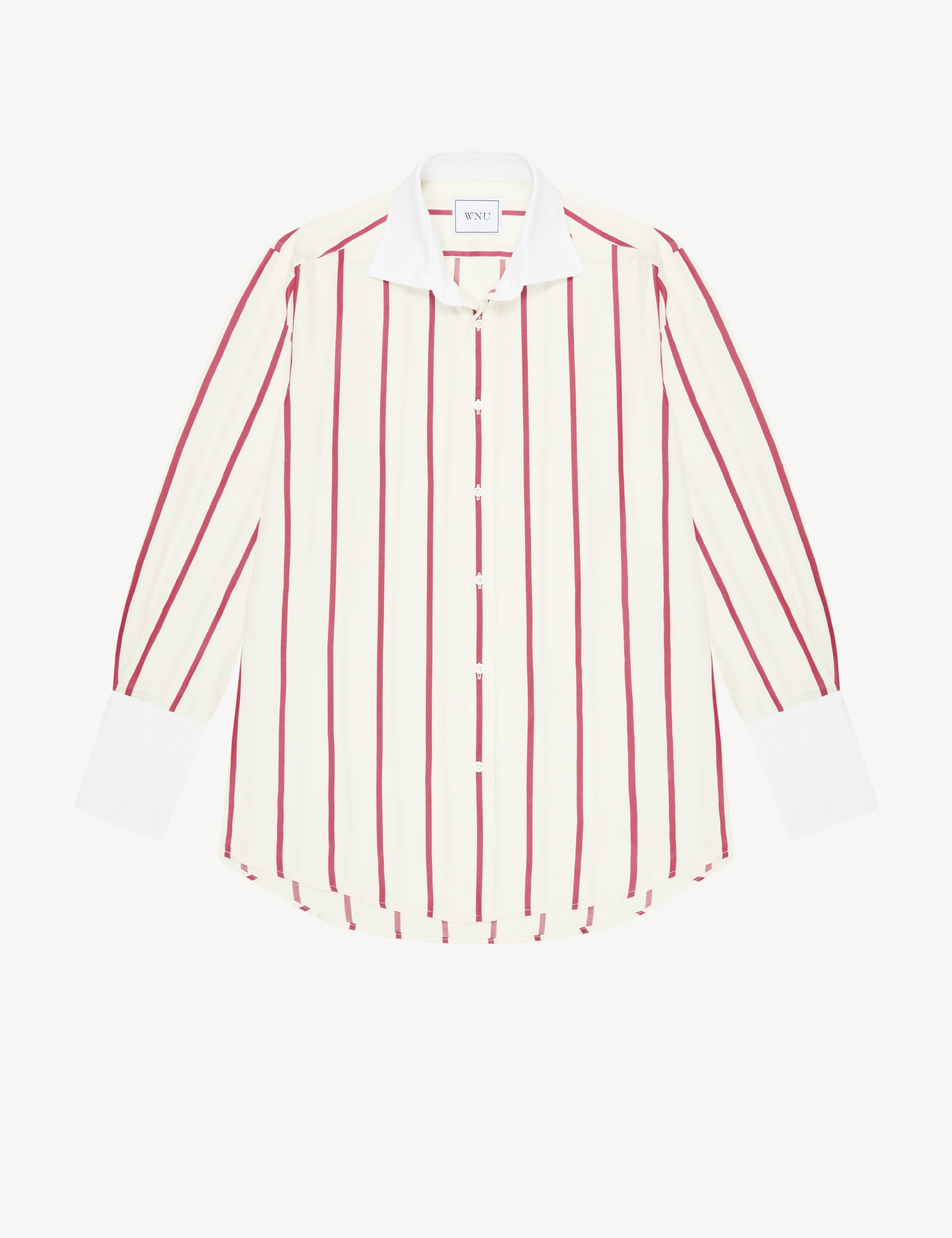 The Boyfriend Exaggerated Cuff: TENCEL™ Lyocell, Burgundy Stripe