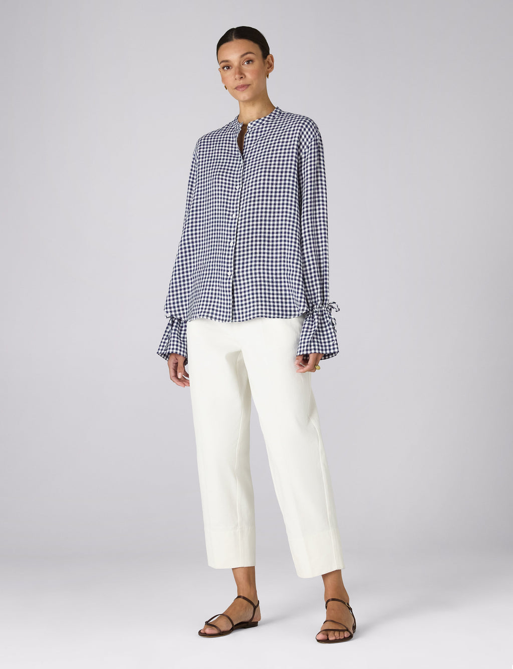 Rye Blouse: Linen, Navy Blue Gingham