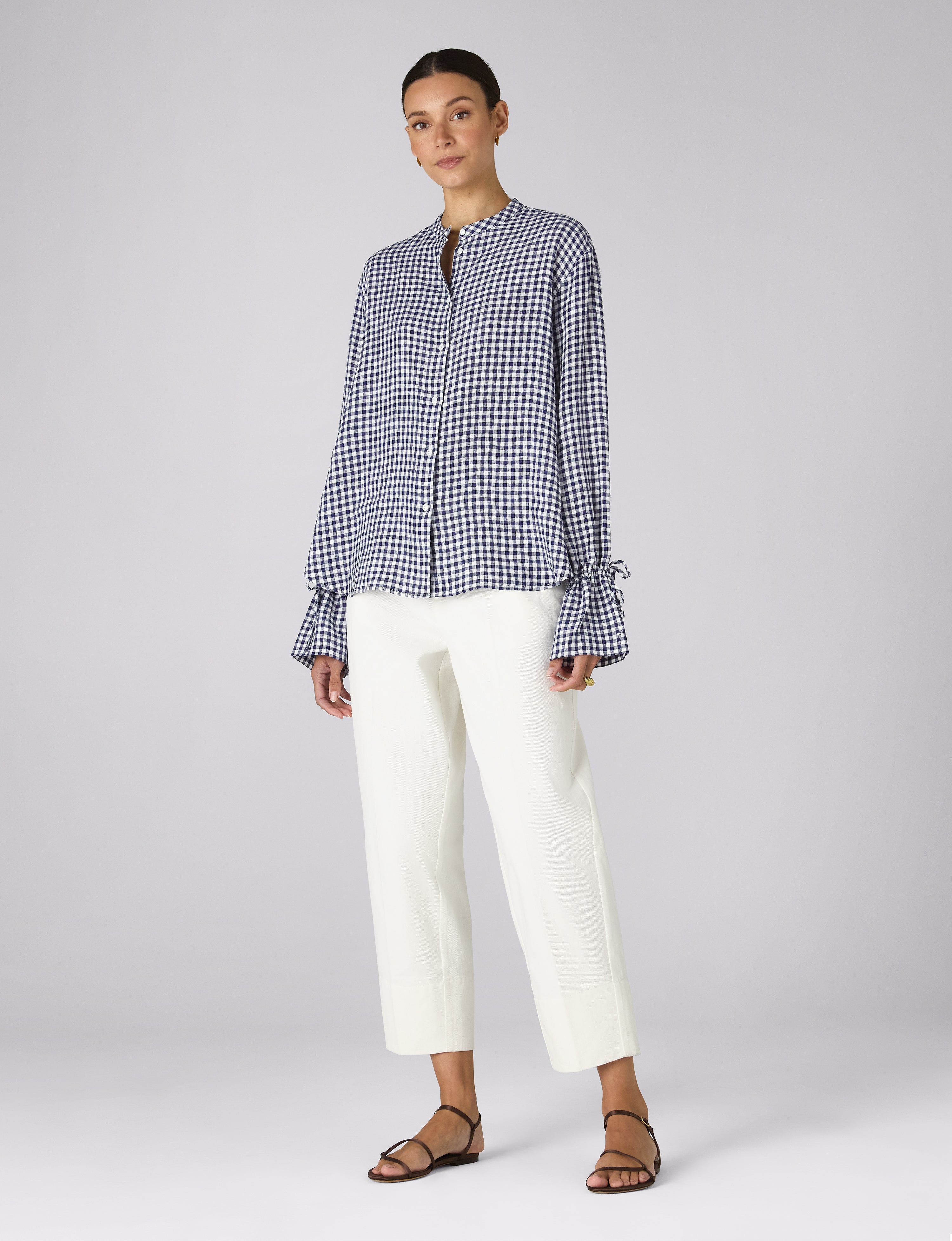 Rye Blouse: Linen, Navy Blue Gingham
