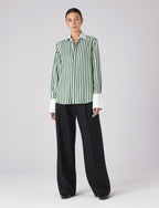 The Boyfriend Contrast Exaggerated Cuff: TENCEL™ Lyocell, Forest Green Stripe