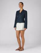 Belgravia Cropped Blazer: Linen, Navy Blue
