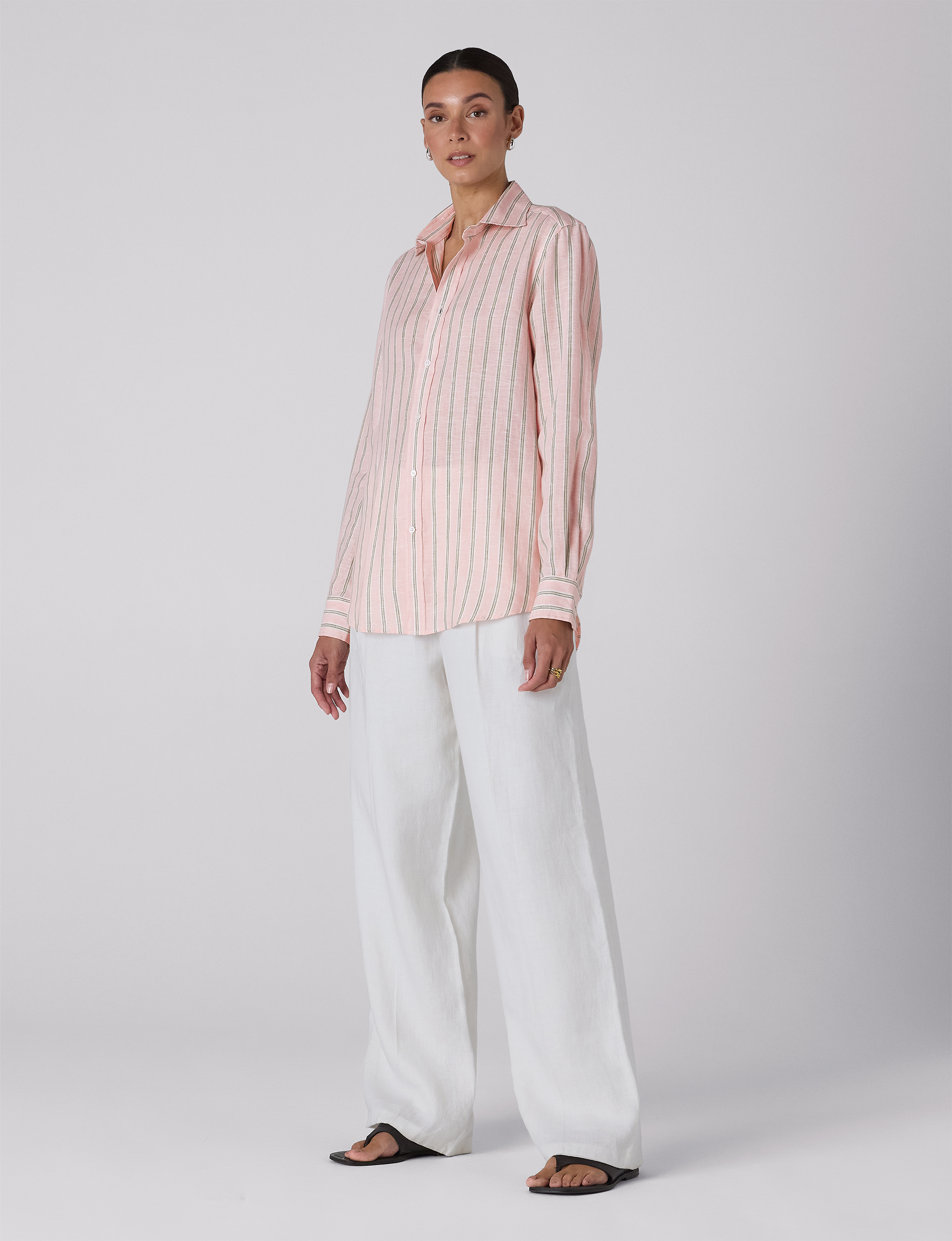 The Boyfriend: Linen, Pink and Green Stripe