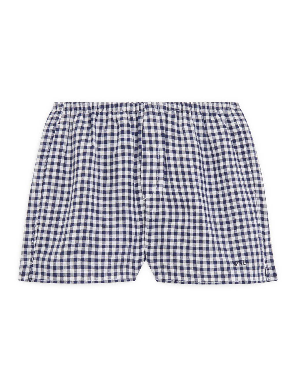 The Set: Linen Top & Court Short, Navy and Gingham Navy Blue