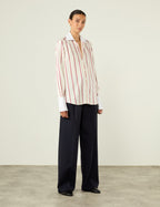 The Boyfriend Exaggerated Cuff: TENCEL™ Lyocell, Burgundy Stripe