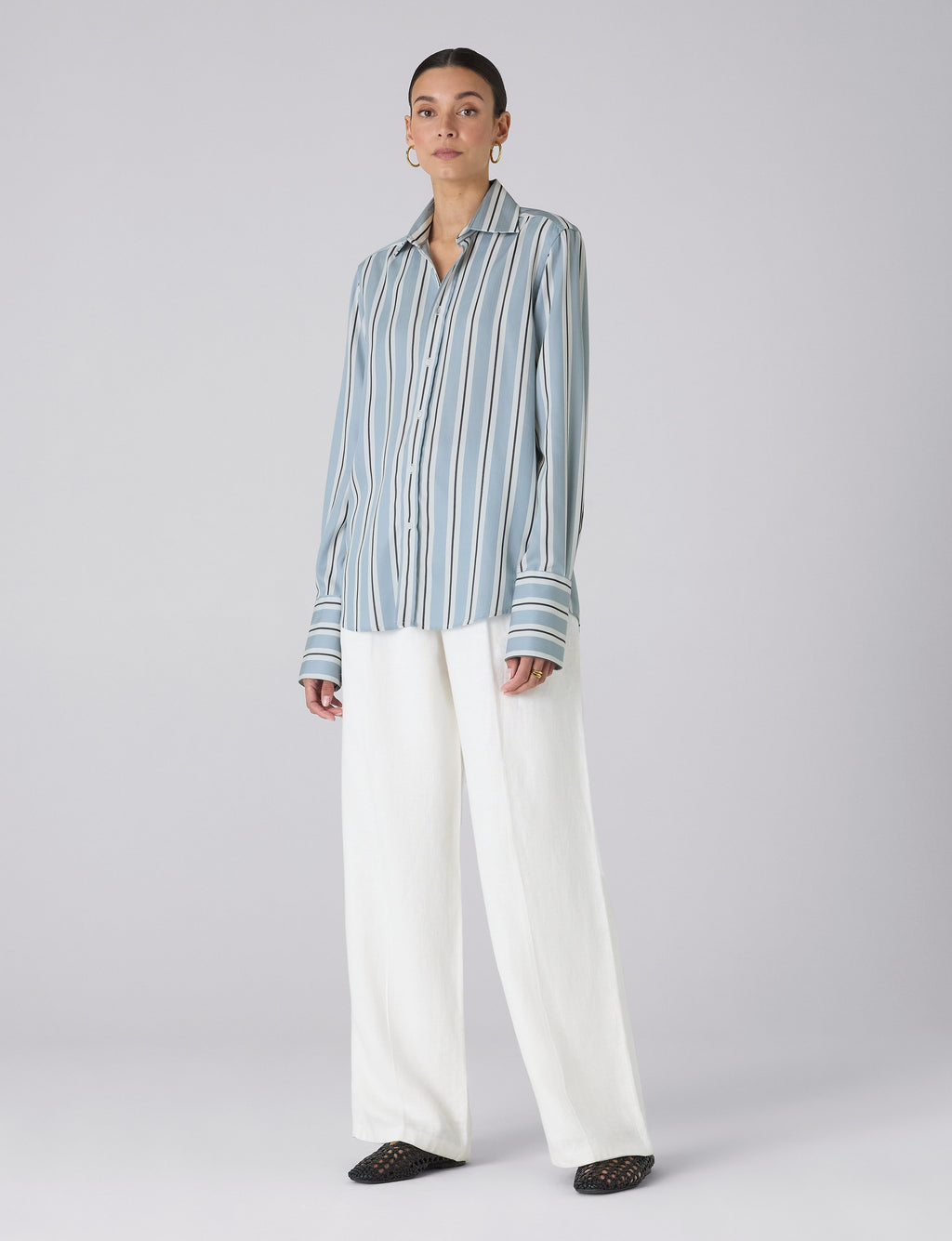 The Boyfriend Exaggerated Cuff: TENCEL™ Lyocell, Slate and Black Stripe
