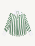 The Boyfriend Contrast Exaggerated Cuff: TENCEL™ Lyocell, Forest Green Stripe