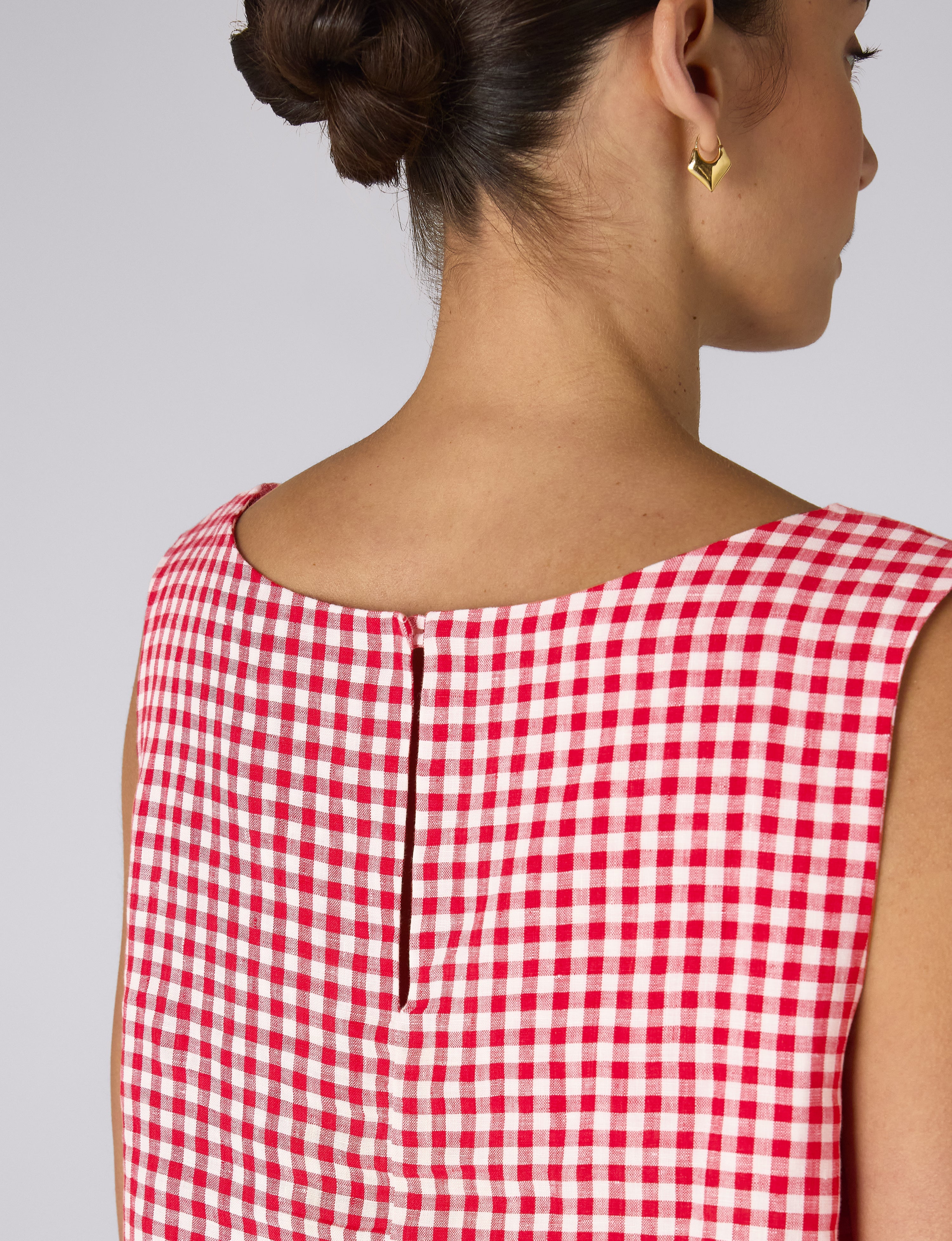 Jackie Top: Linen, Post Box Red Gingham