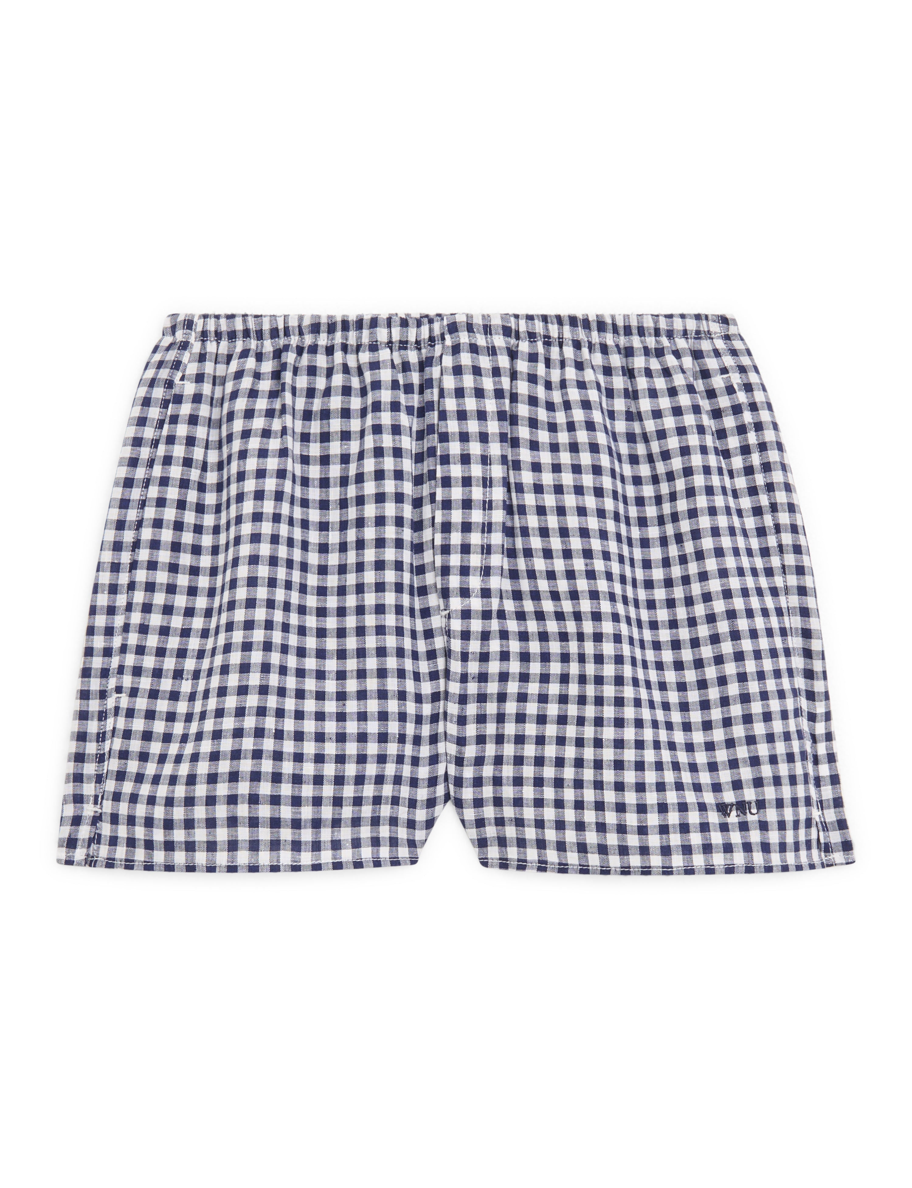 Court Short: Linen, Navy Blue Gingham