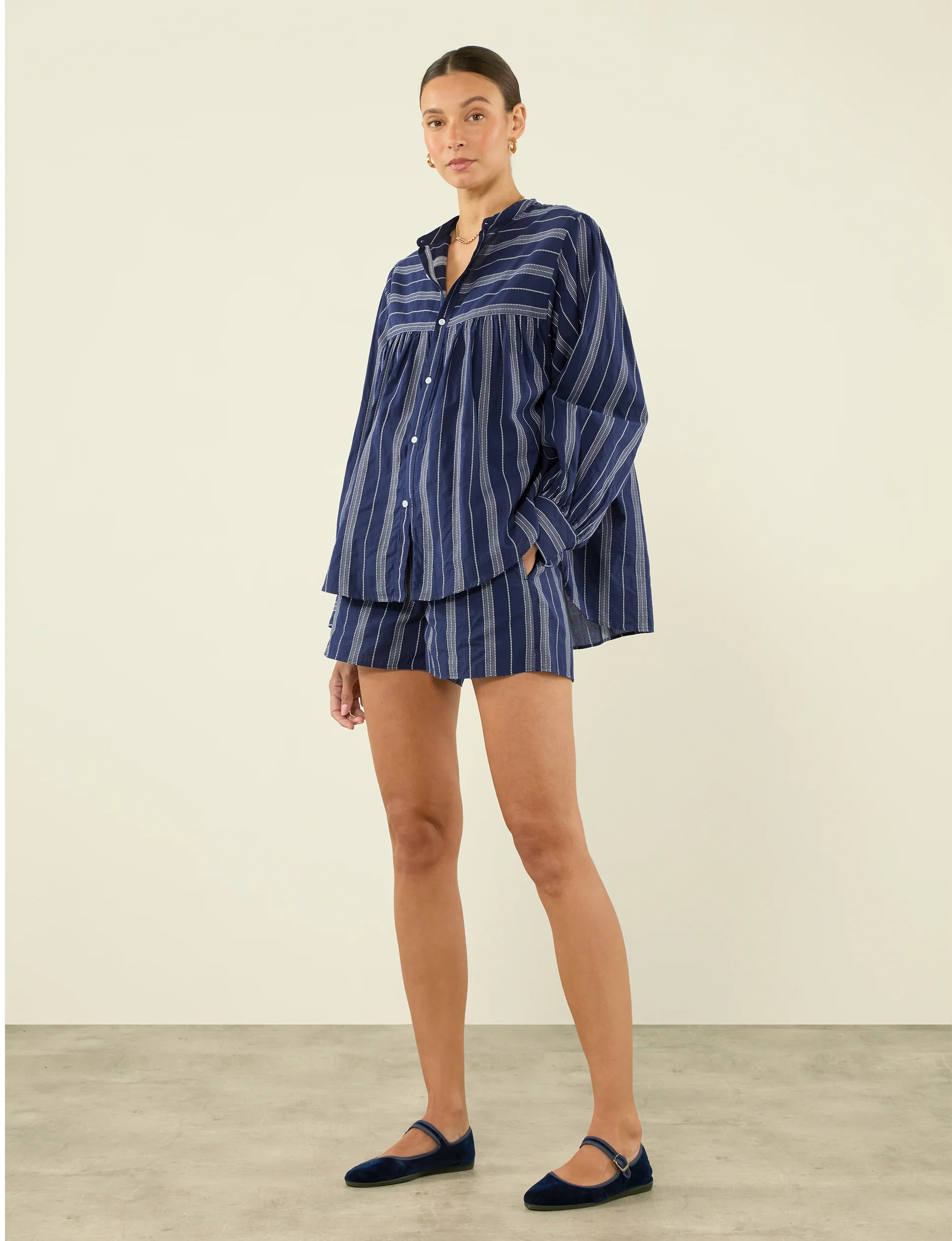 Daphne: Cotton Voile, Navy and White Stripe