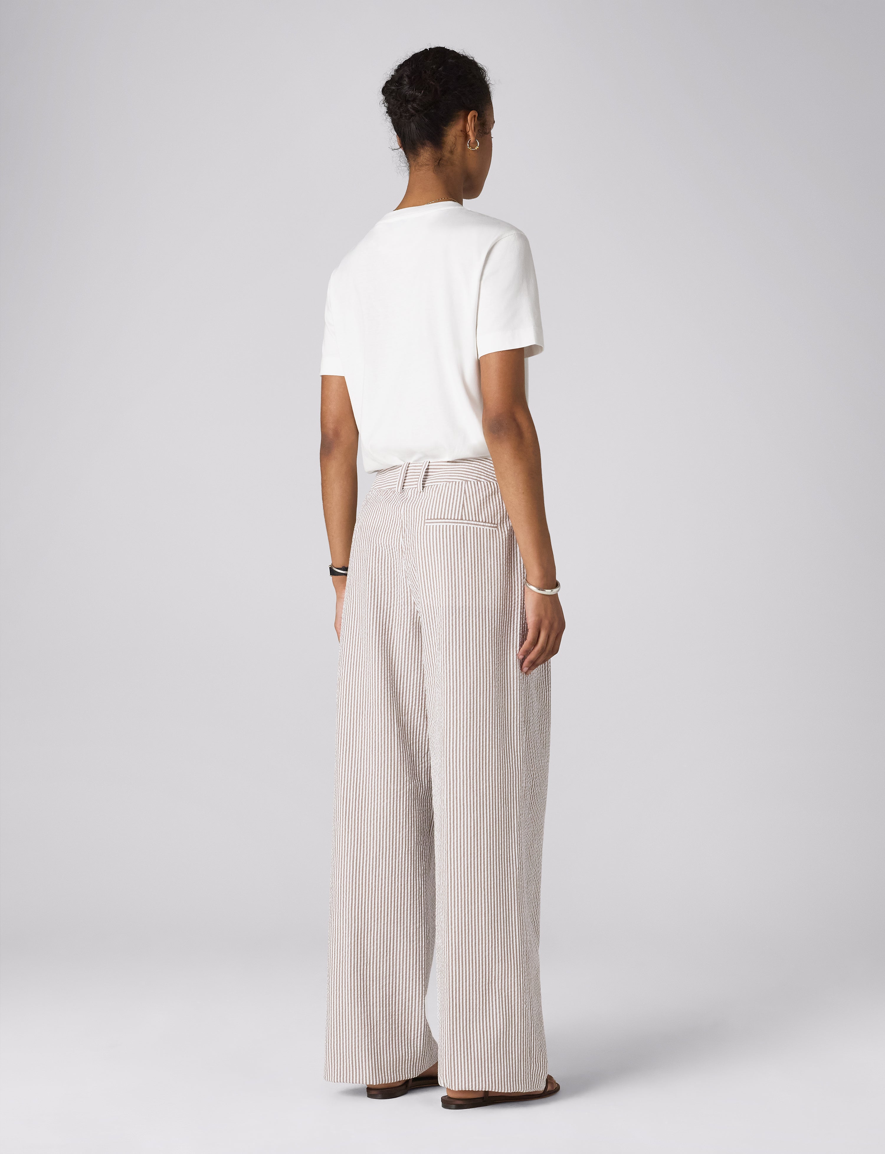 Rampling Trouser: Seersucker, Mocha Stripe
