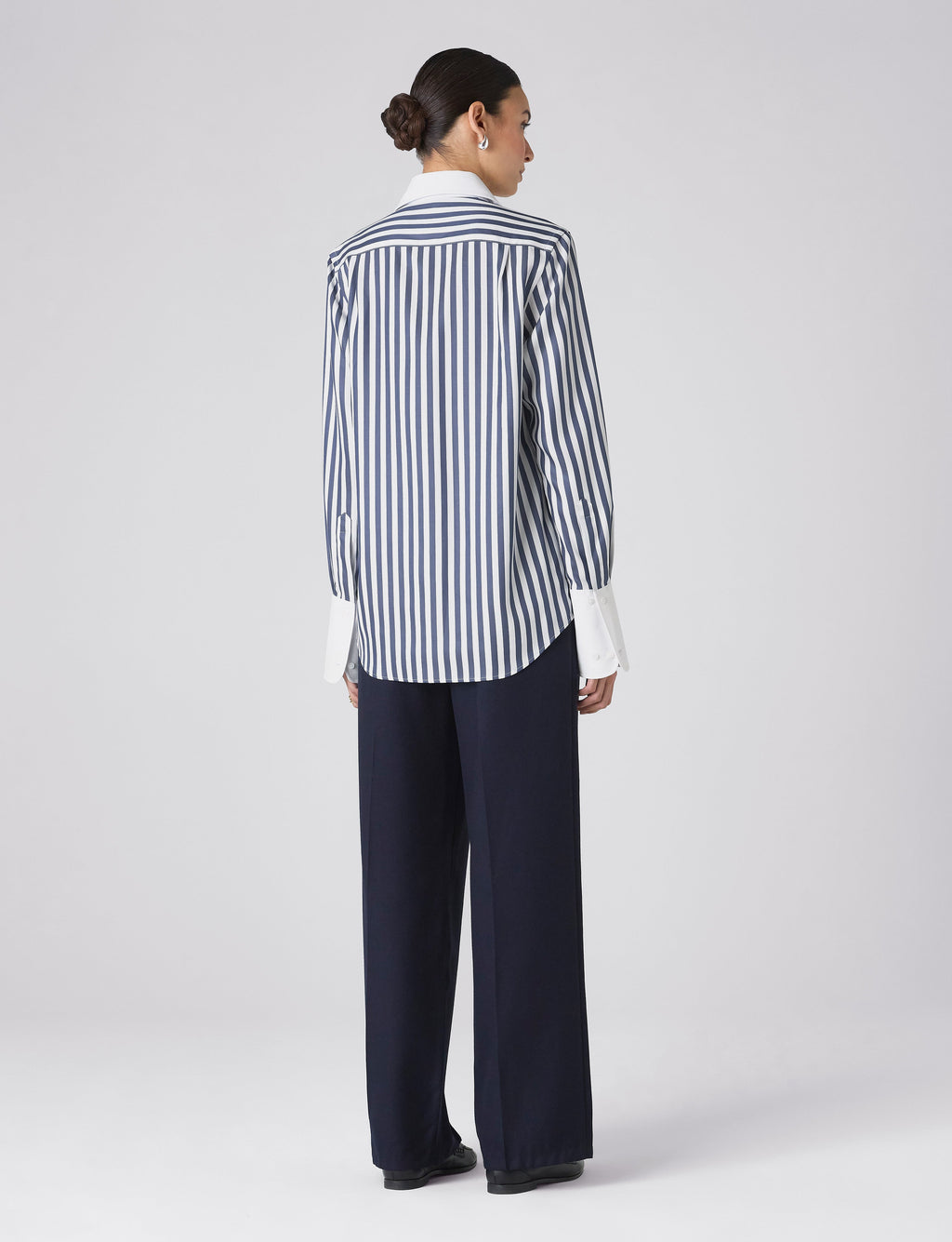 The Boyfriend Contrast Exaggerated Cuff: TENCEL™ Lyocell, Navy Blue Stripe
