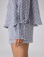 Rye Blouse: Linen, Navy Blue Gingham