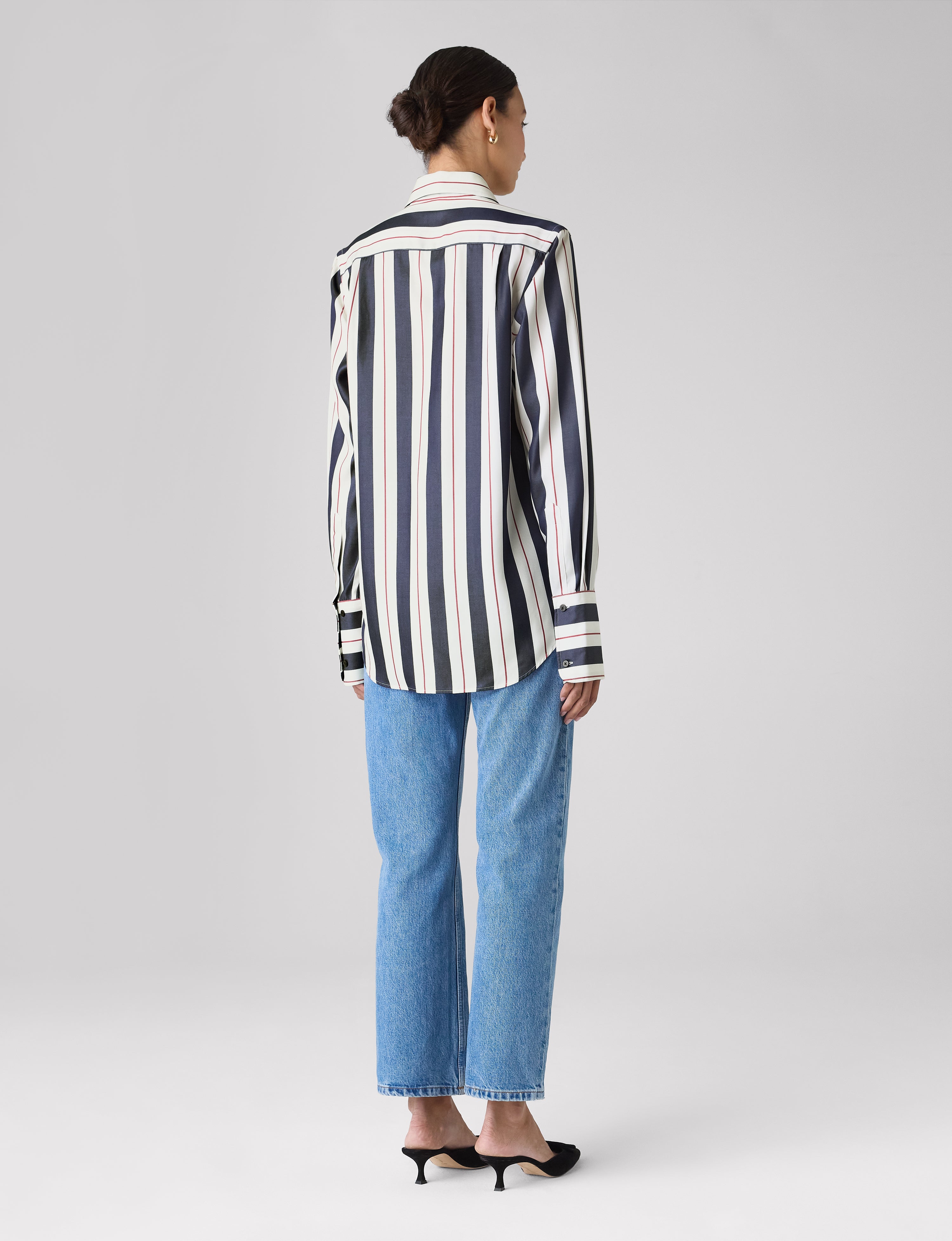 The Boyfriend Exaggerated Cuff: TENCEL™ Lyocell, Navy & Burgundy Wide Stripe
