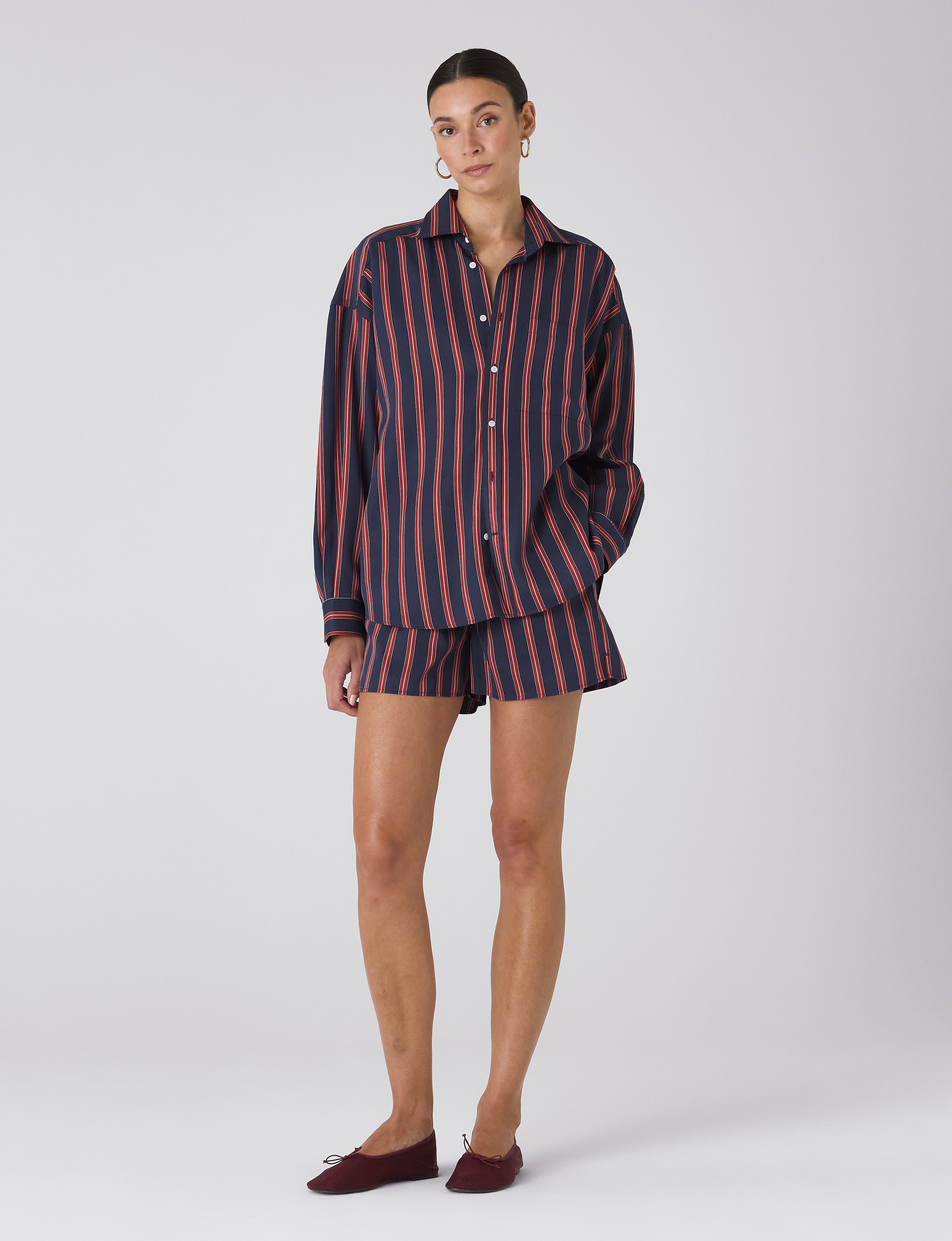 The Weekend: TENCEL™ Lyocell, Navy Blue and Red Stripe
