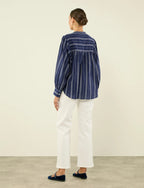 Daphne: Cotton Voile, Navy and White Stripe