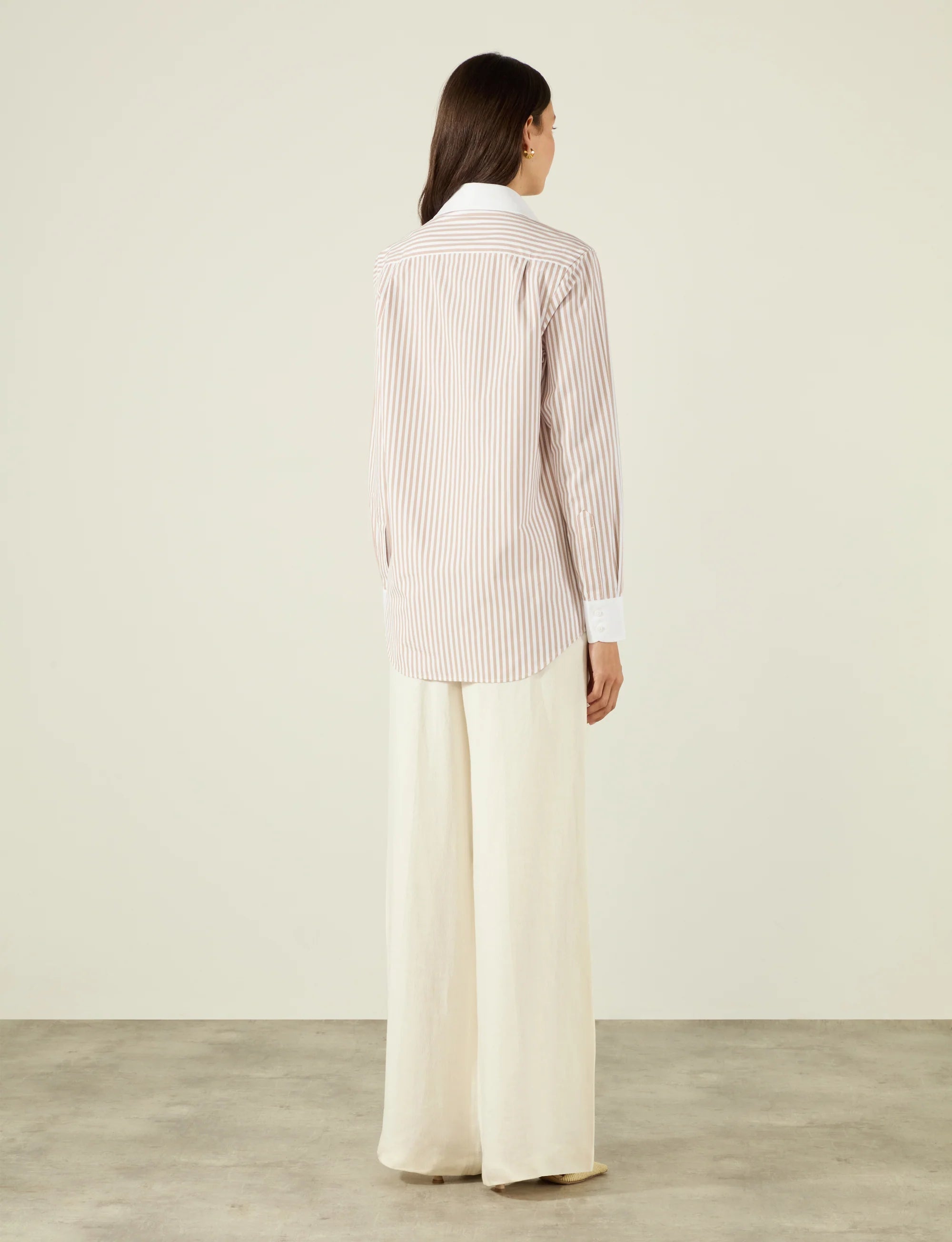 The Boyfriend Contrast: Fine Poplin, Latte Stripe