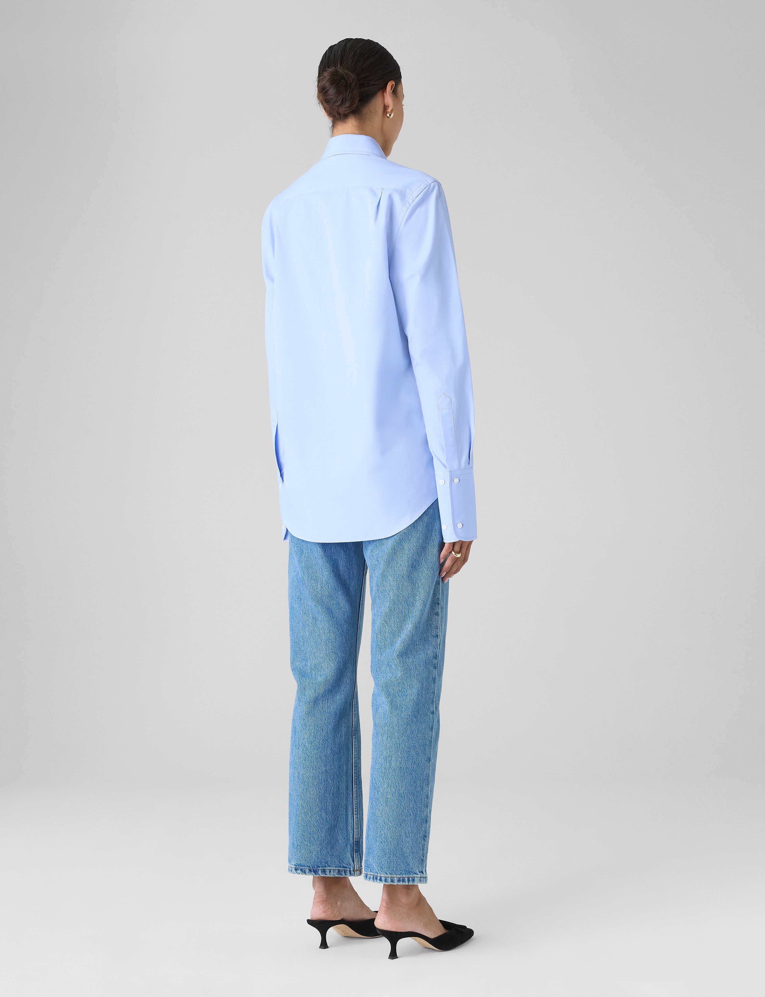 The Boyfriend Exaggerated Cuff: Fine Poplin, Sky Blue