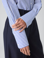 The Boyfriend Exaggerated Cuff: Fine Poplin, Royal Blue Stripe