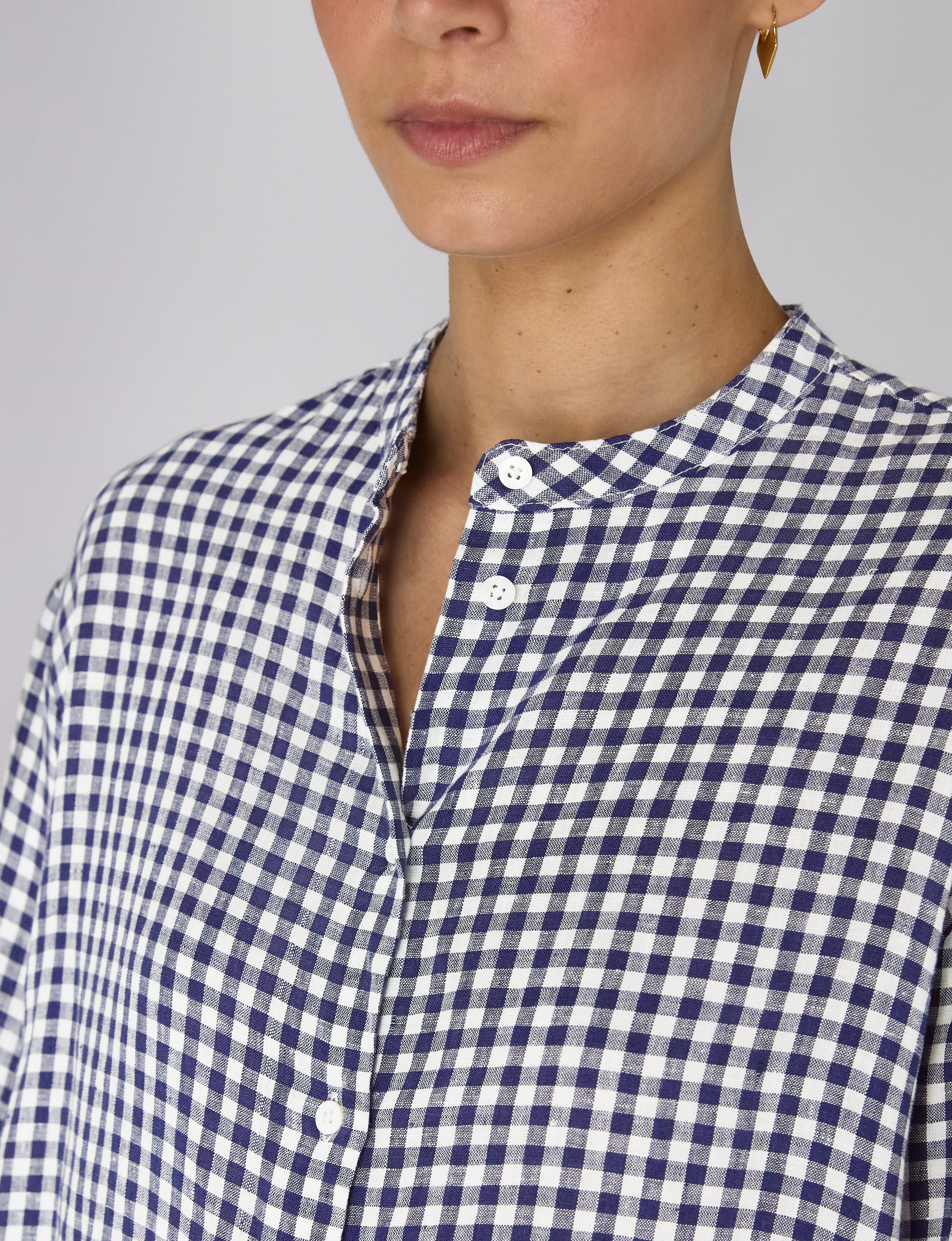 Rye Blouse: Linen, Navy Blue Gingham