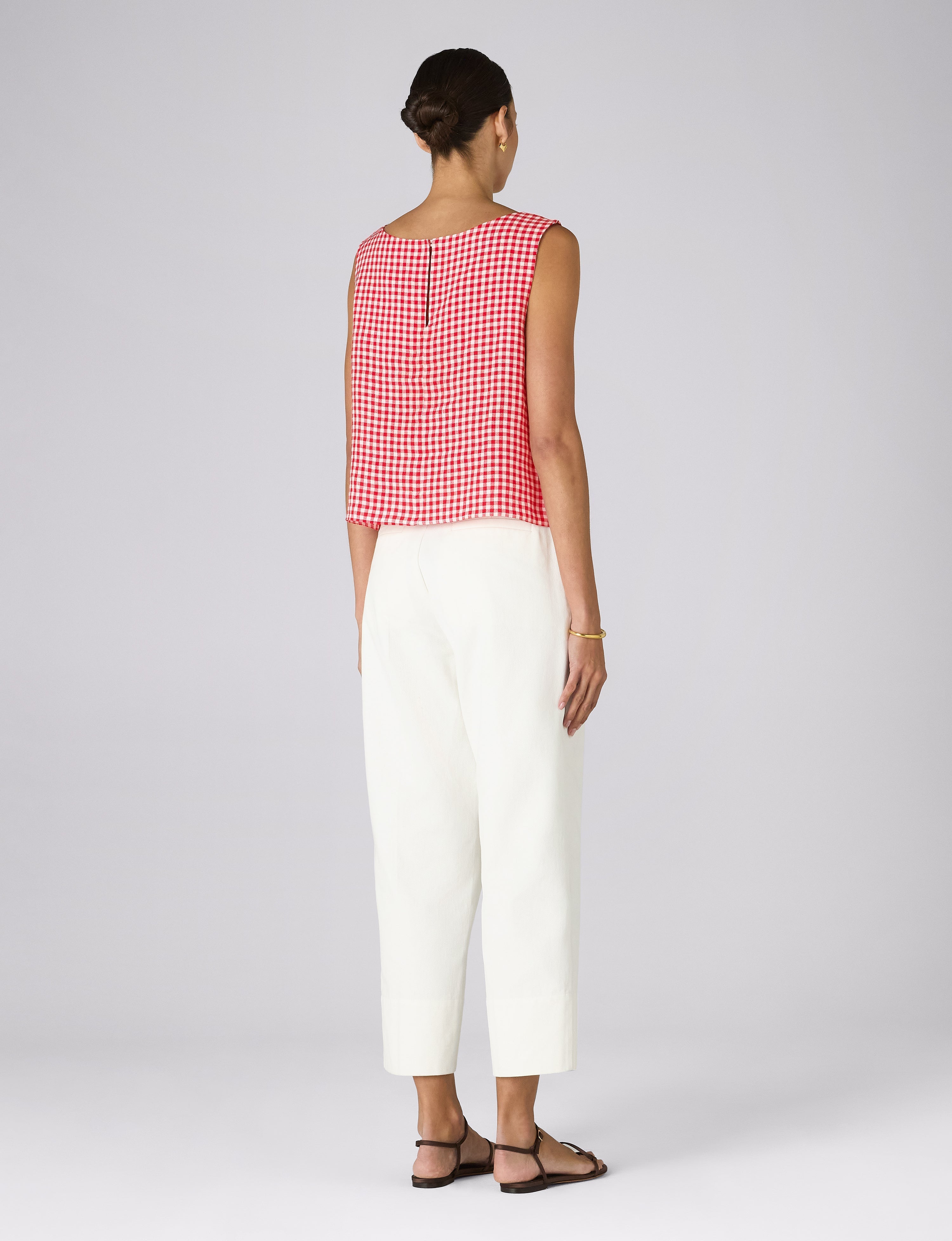 Jackie Top: Linen, Post Box Red Gingham