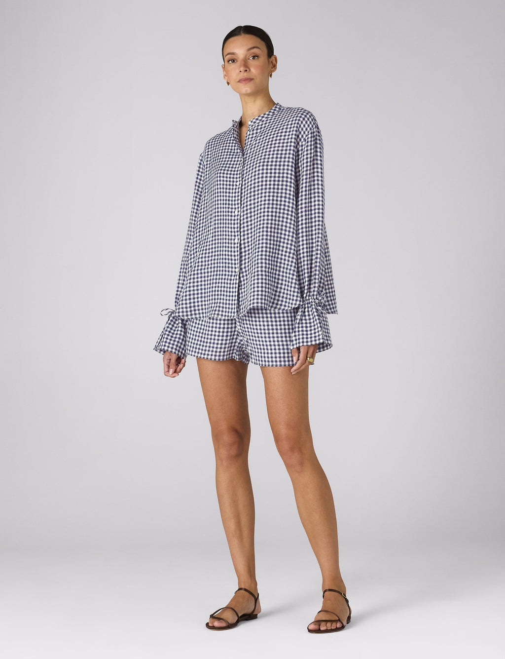 Court Short: Linen, Navy Blue Gingham