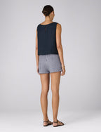 Court Short: Linen, Navy Blue Gingham